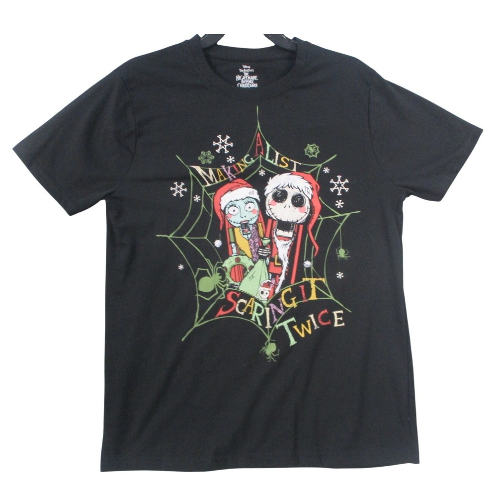Disney Nightmare Before Christmas Jack Sally Scaring It Twice Black T-Shirt M